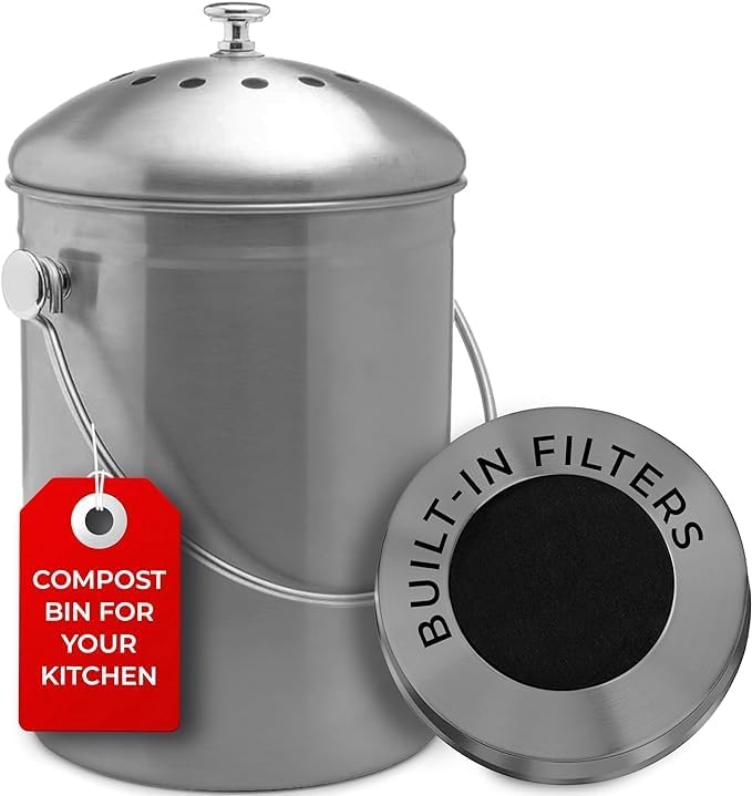 EPICA Countertop Compost Bin Kitchen | 1.3 Gallon | Odorless Composting Bin with Carbon Filters | Indoor Compost Bin with Lid | Stainless Steel Kitchen Composter for Food Scraps & Waste Recycling by Epica