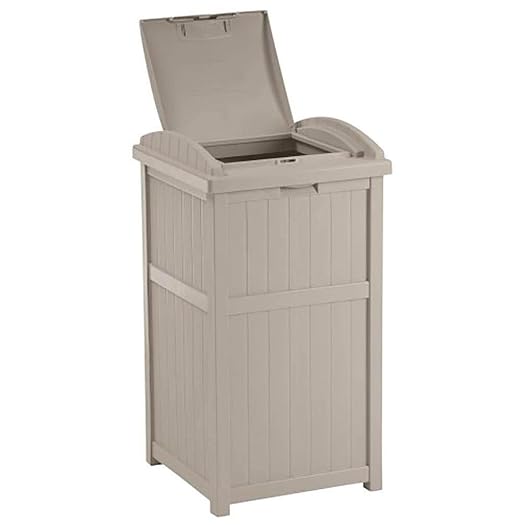 Suncast 30-33 Gallon Deck Patio Resin Garbage Trash Can Hideaway, Taupe (4 Pack) - Image 4