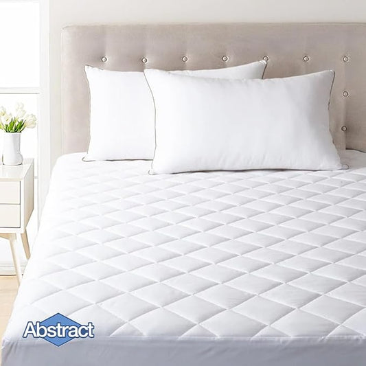 Abstract Quilted Fitted Mattress Cover - Breathable Soft Cotton Cooling Mattress Protector - Pillow Topper Bed Protector - 54"x75" Full, White