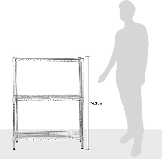 Amazon Basics 3-Shelf Adjustable Heavy Duty Steel Wire Shelving Rack with Chrome Finish, No-Tool Assembly, 250 lbs per Shelf, 23.2" L x 13.4" W x 30" H - Image 7