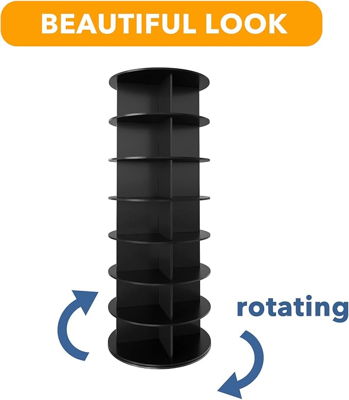 SpaceAid 7 Tier Rotating Shoe Rack Tower, Spinning Shoe Display Lazy Susan, Revolving 360 Shoe Rack Storage Round Carousel, Vertical Handbag Rotate Shoes Closet Organization (7-Tier Black) - Image 7