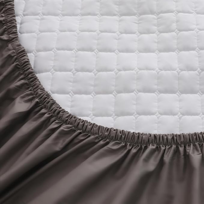 Quilted 100% Cotton Mattress Cover – 6 Colors, Machine Washable, Breathable & Stretchy, Fits up to 16-Inch Deep, Twin/Full/Queen/King (Brown, King)