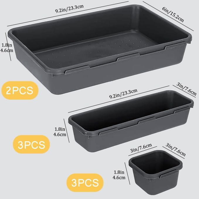 8PCS Plastic Interlocking Drawer Organizer, 3 Sizes Versatile Desk Drawer Organizer Trays, Drawer Dividers, Organization and Storage Bins for Tools, Office, Jewelries, Kitchen Utensils and Makeup - Image 2