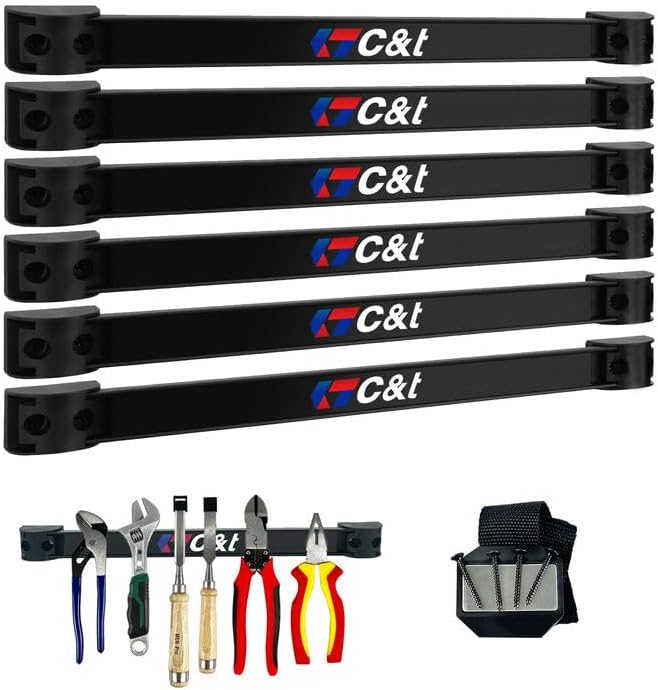 Magnetic Storage Organizer Tool Holder, Magnetic Tool Holder Strip, 6-Pack Magnetic Tool Bar,1-Pack Wrist Magnetic Holder for Garage,Shop and Kitchen | Garage Wall Mount Rack- Mounting Screws Included by CT