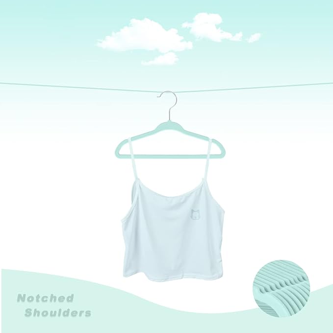 BAGAIL 50 Pack Kids Velvet Hangers 11 Inches Children's Clothes Hangers Non-Slip Baby Hangers for Infant/Toddler (Mint) - Image 3