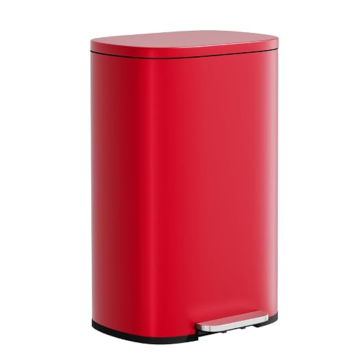 PayLessHere Stainless Steel Trash Can with Lid - Removable Inner Bucket, Foot Pedal, Soft Close for Office, Home, Kitchen (Red, 13 G) by PayLessHere