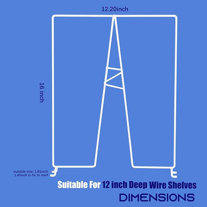 Wire Shelf Dividers - White Closet Organization & Storage Organizer - No Tool Shelf Divider for Wire Shelves - Metal Shelf Accessories – for 12“ Deep Wire Shelves – Tall 16” Height – 4 Pack - Image 2