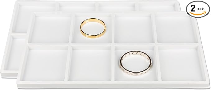 TheDisplayGuys For Your Modern Living 2-Pack 8-Compartments Flocked Velvet Jewelry Display Inserts - Tray/Case Liners - Ring Earrings Storage, (White) by The Display Guys by TheDisplayGuysForYourModernLiving