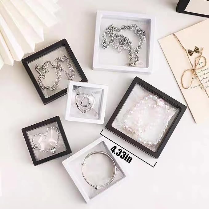 12PCS 3D Floating Frame Display Stand, Jewelry Box, Gift Box, Ornament Organizer, Small Travel Jewelry Box, PE Film Anti-Oxidation, Suspended Display Box Stackable (Black, 4.33 * 4.33) - Image 7