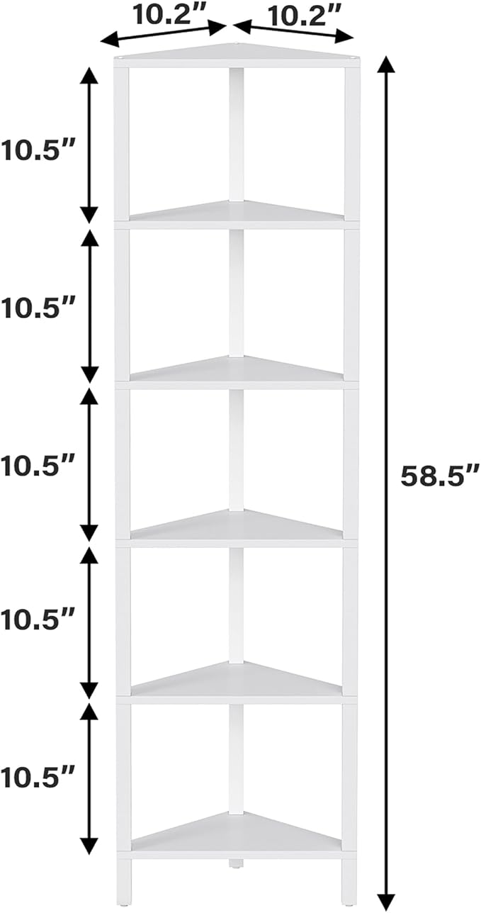 TUTOTAK 6-Tier Corner Bookshelf,Corner Shelf for Small Space, Narrow Display Corner Shelf Stand with Storage Rack, for Living Room, Bedroom, White BS05BW006 - Image 2