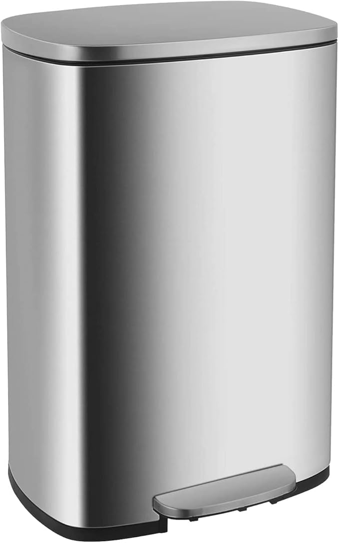 13 Gallon/50 L Garbage Can Kitchen Trash Can with Lid for Office Bedroom Bathroom Step Trash Bin Fingerprint-Proof Brushed Stainless Steel 13 Gallon / 50 Liter by FDW