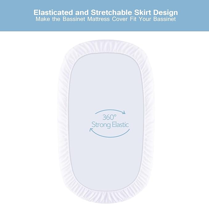 Waterproof Bassinet Mattress Protector Cover 17''x33'', Universal Fit for Oval, Hourglass and Rectangular Mattress, 2 Pack Bassinet Mattress Pad Quilted Bassinet Sheets