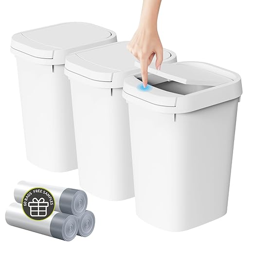 KSSKSS 3 Pack Bathroom Small Trash Can with Lid, 2.6 Gallon Slim Garbage Bin with Pop-Up Lid, 10L Plastic Wastebasket for Bedroom, Office, Kitchen, Toilet (White) by ksskss