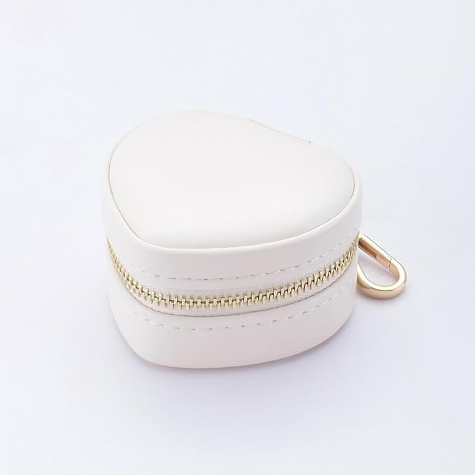 Heart Shape Ring Holder Keychain, Mini Travel Jewelry Case for Wedding Ring, Sports & Vacation, Portable Zipper Clutch Organizer for Earrings Necklace, Premium Gift for Women Girls (White) - Image 2