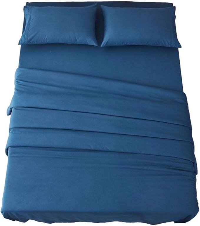 SONORO KATE Bed Sheet Set Super Soft Microfiber 1800 Thread Count Luxury Egyptian Sheets 16-Inch Deep Pocket Wrinkle and Hypoallergenic-4 Piece(Full, Navy Blue)