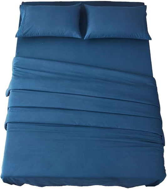 SONORO KATE Bed Sheet Set Super Soft Microfiber 1800 Thread Count Luxury Egyptian Sheets 16-Inch Deep Pocket Wrinkle and Hypoallergenic-4 Piece(Full, Navy Blue)