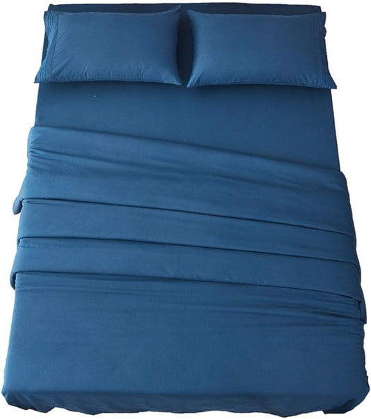 SONORO KATE Bed Sheet Set Super Soft Microfiber 1800 Thread Count Luxury Egyptian Sheets 18-Inch Deep Pocket Wrinkle -4 Piece(King, Navy Blue)