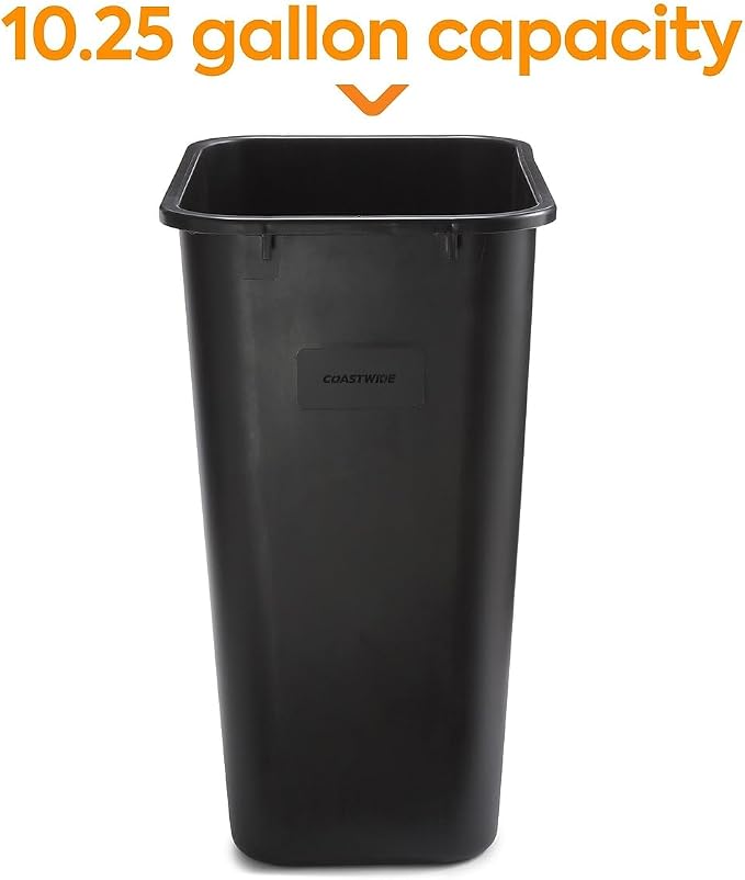 COASTWIDE Professional Indoor Trash Can Without Lid, Black Soft Molded Plastic, 10.25 Gallon - Image 2
