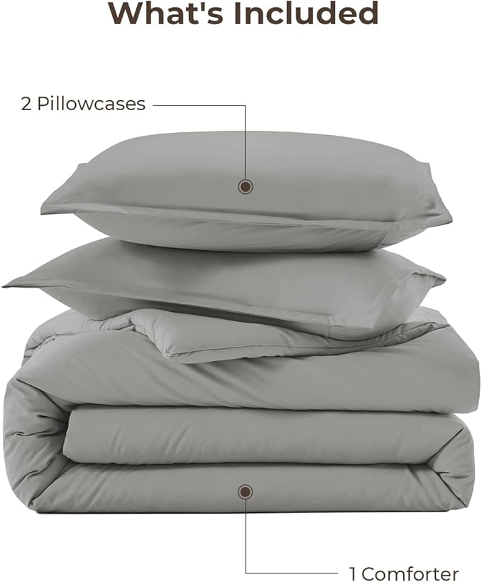 Litanika Comforters Medium Gray Oversized Queen Size, 3 Pieces Lightweight Solid Bedding Set & Collections, All Season Fluffy Bed Set (98x98In Comforter & 2 Pillowcases)