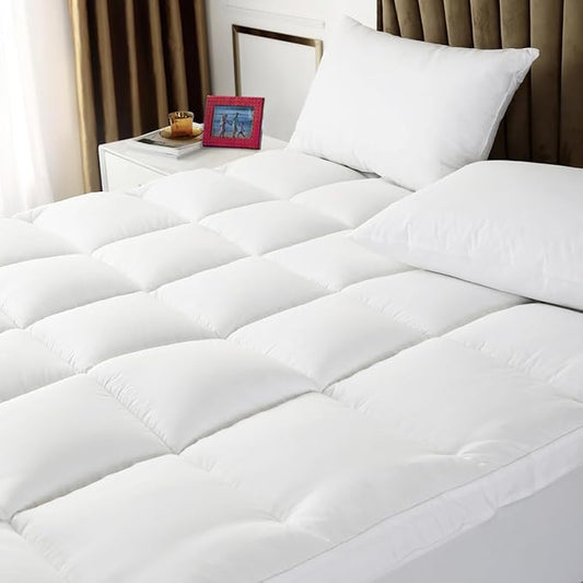 Queen Mattress Topper - Extra Thick Mattress Pad Cover - Pillow Top with Soft Breathable Spiral Fiber Filling, 8-21 Inch Deep Pocket, Cooling, White