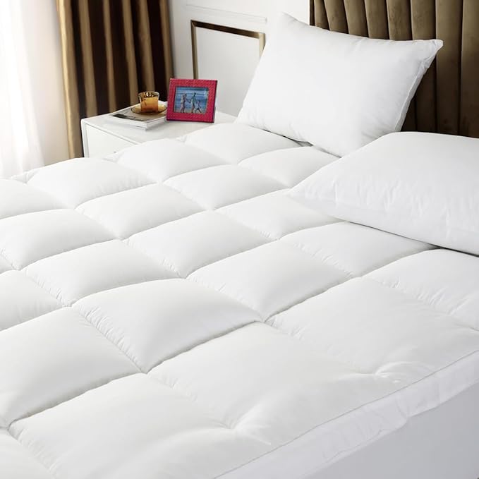 Full XL Mattress Topper - Extra Thick Mattress Pad Cover - Pillow Top with Soft Breathable Spiral Fiber Filling, 8-21 Inch Deep Pocket, Cooling, White