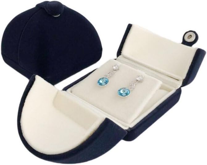 Navy Blue Velvet Premium Grade Jewelry Box for Earrings Necklace Double Layer Modern Unique Design Packaging Gift for Her (Jewelry is not included) - Image 7