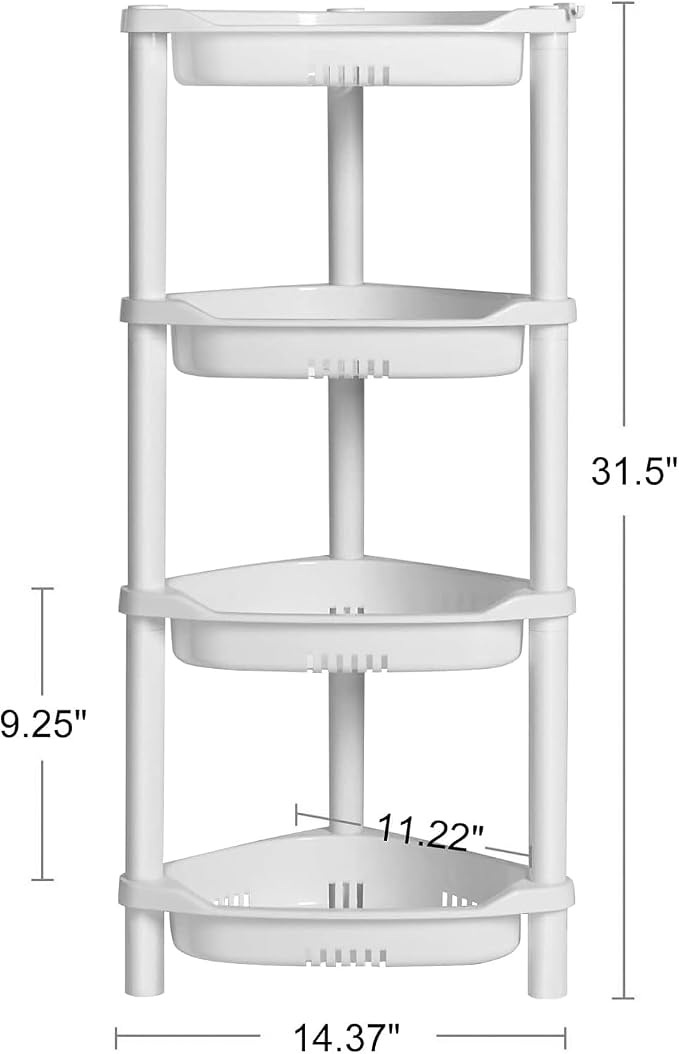 ELYKEN 4 Tier Shower Caddy Organizer Shelf Corner, 14.4 x 11.2 x 31.5 Inches, Rustproof, Plastic Shower Rack Stands for Inside Bathroom, Bathtub, Shower pan, White - Image 2