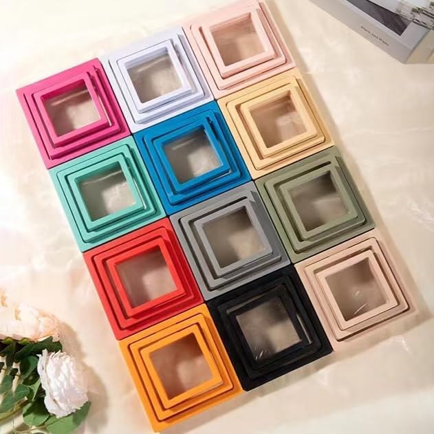 12PCS 3D Floating Frame Display Stand, Jewelry Box, Gift Box, Ornament Organizer, Small Travel Jewelry Box, PE Film Anti-Oxidation, Suspended Display Box Stackable (3.54*3.54，Type 5) - Image 2