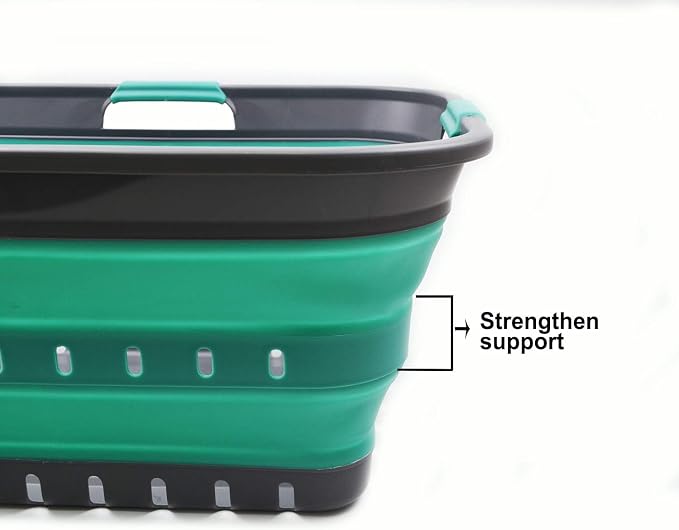 SAMMART 42L (11 gallon) Collapsible Plastic Laundry Basket - Foldable Pop Up Storage Container/Organizer - Space Saving Hamper/Basket (1, Grey/Turquoise Blue) - Image 5