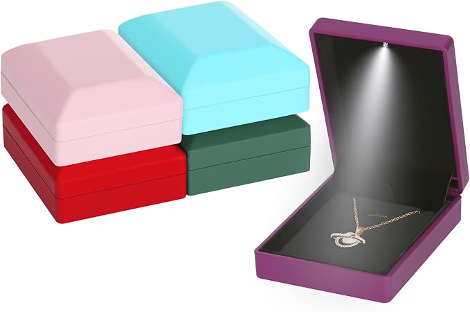 LED Light Pendant Necklace Gift Box, Velvet Jewelry Storage Display Case for Proposal Engagement Wedding Anniversary Birthday Valentine's Day (Purple) - Image 6