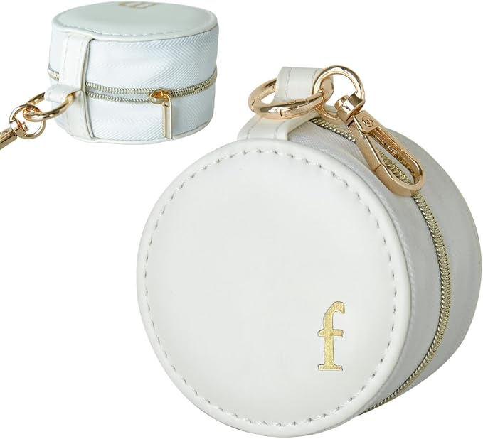 COLLECTIVE HOME - Monogrammed Letter Jewelry Case, Portable Travel Ring Holder Box with Keychain, Personalized Initial Organizer for Earrings Necklaces, Gift for Her (White-f) by COLLECTIVEHOME