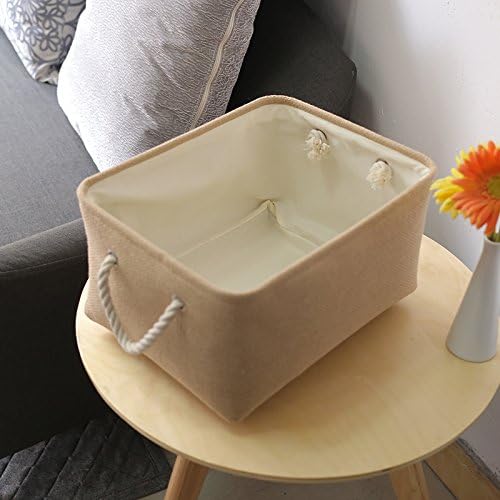 TheWarmHome Decorative Basket Rectangular Fabric Storage Bin Organizer Basket with Handles for Clothes Storage (Beige, Medium-1Pack,13.8L*9.8W*6.7H) - Image 8
