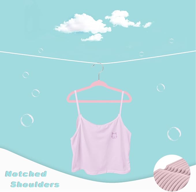 BAGAIL 50 Pack Kids Velvet Hangers 11 Inches Children's Clothes Hangers Non-Slip Baby Hangers for Infant/Toddler (Blush Pink) - Image 3