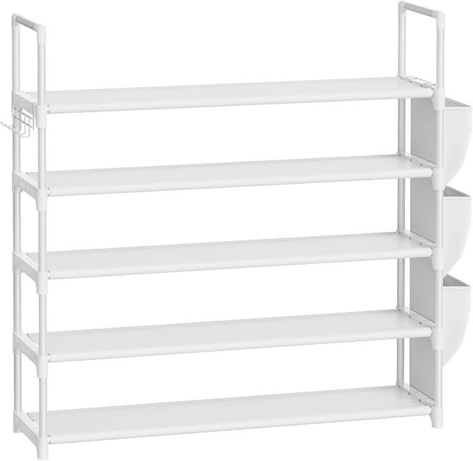 VILICK Shoe Rack for Closet Shoe Organizer Space Saver Storage for 20-25 Pair Shoe Shelf with Hook and Side Pocket Free Standing 5 Tier Shoe Rack Organizer for Entryway,Small Spaces, White - Image 8
