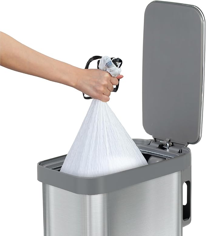 Glad Slim Trash Can with Clorox Odor Protection - Narrow Kitchen Garbage Bin with Soft Close Lid, Step On Foot Pedal and Waste Bag Roll Holder, All Stainless, 12 Gallon/45 Liter - Image 7