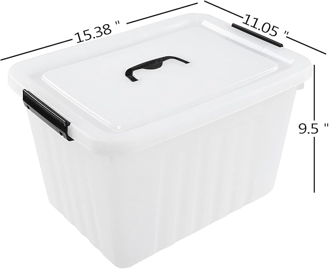 4-Pack 25 Quart Storage Boxes, Plastic Storage Latch Bin with Handle, Clear