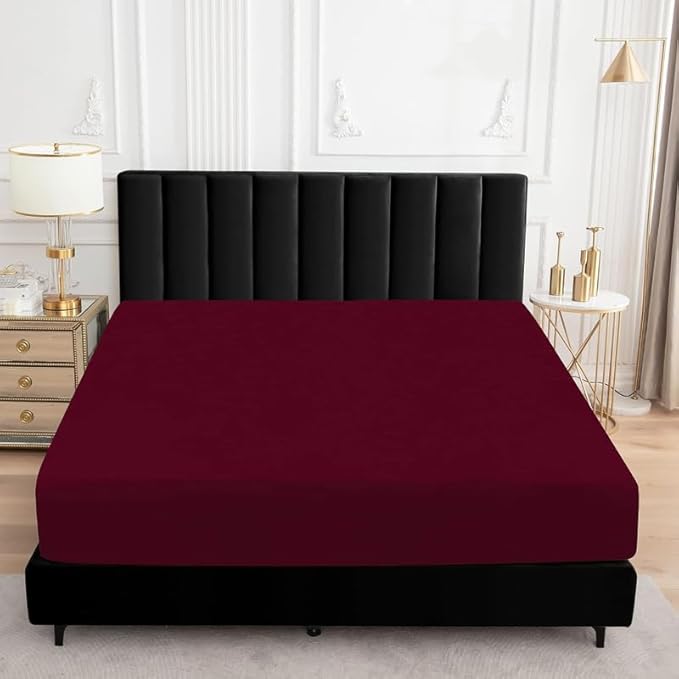 1 Piece Waterproof Mattress Protector Family King Size Fits Up to 18" Inch Deep Pocket Pad Cover Fitted Style Super Soft Terry Fabric Vinyl-Free Burgundy Solid