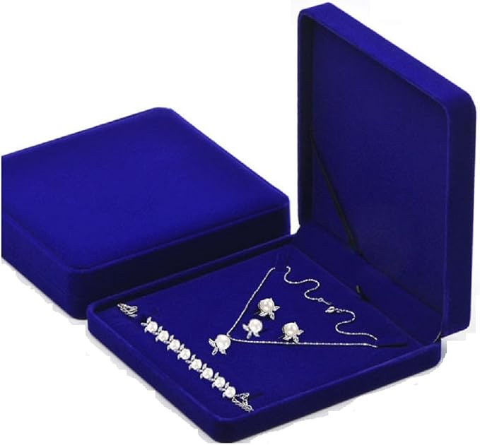 Jewelry Set Velvet Box Necklace Earring Ring Necklace Bracelet Gift Display Case Wedding Jewelry Storage Holder (Royal Blue) by JunningGor