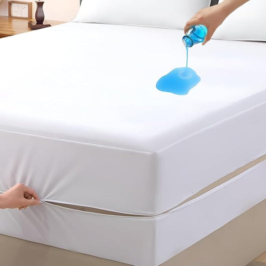 Mattress Protector Full XL Size 100% Waterproof Zippered Cover, 15 Inches Deep, Six-Sided Mattress Encasement for Bed, Zipper Closure Style (White)
