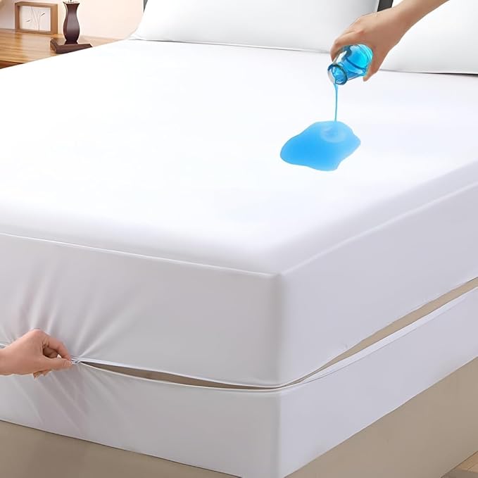 Mattress Protector 48x75 3/4 Full Bunk 100% Waterproof Zippered Cover, 8 Inch Deep, Six-Sided Encasement for Camper & Travel Trailer Beds (White)