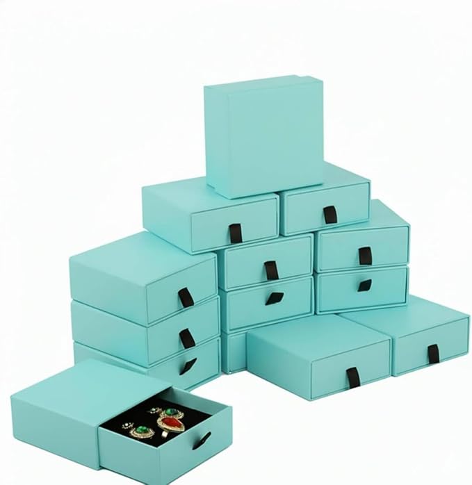 Jewelry Gift Box Velvet-Lined, 12 Pack Compact Drawer Style for Earrings & Rings, Necklace & Bracelet Organizer, Stackable Jewelry Display & Storage Box, Elegant Jewelry Storage (Blue) by Zitonyang