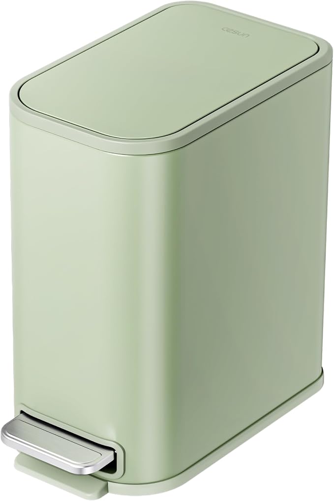 Cesun Small Bathroom Trash Can with Lid Soft Close, Step Pedal, 5 Liter / 1.3 Gallon Stainless Steel Garbage Can with Removable Inner Bucket, Waste Basket for Bathroom, Bedroom (Green) by Cesun