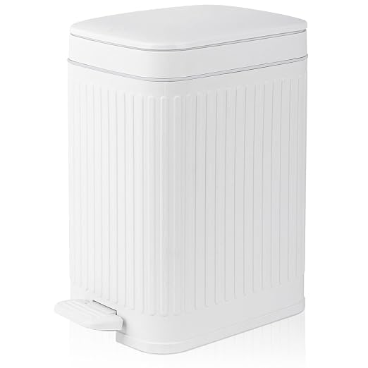 rejomiik Small Bathroom Trash Can with Lid Slim Soft Close Garbage Can Step Wastebasket Container Trash Bin for Office Bedroom Kitchen Living Room (1.9 Gallon White) by rejomiik