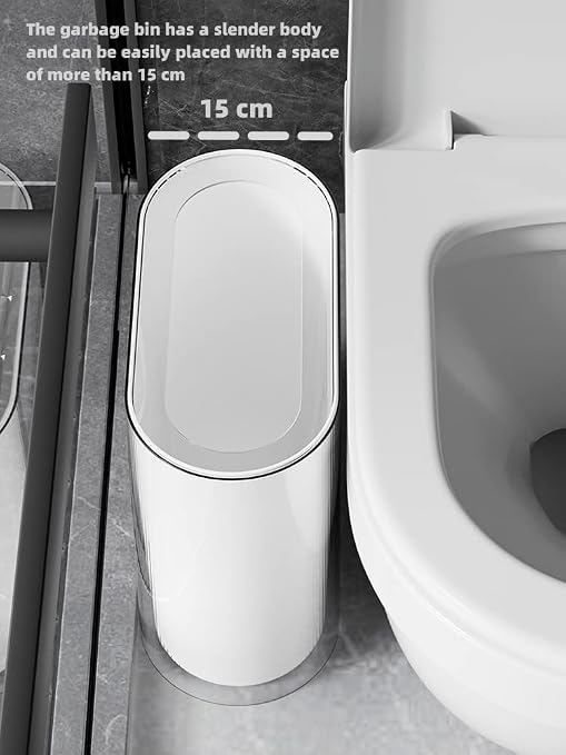 IEEK Small Waste Basket Slim Trash Can 3.2 Gallon/12L Clear and White Garbage Can Rectangle Plastic Wastebaskets Container Bin for Narrow Spaces Office,Bathroom, Bedroom,Kitchen,Living Room,Study - Image 5
