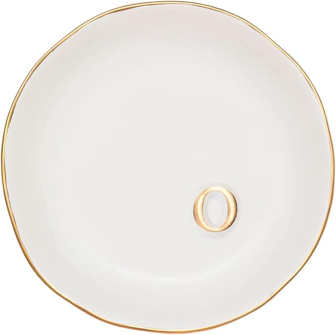 COLLECTIVE HOME - Ceramic Jewelry Tray, Decorative Trinket Dish for Rings Earrings Necklaces Bracelet Watch Keys, Birthday Mother's Day Christmas Gift for Women, 4.75", White Surface (O) by COLLECTIVEHOME