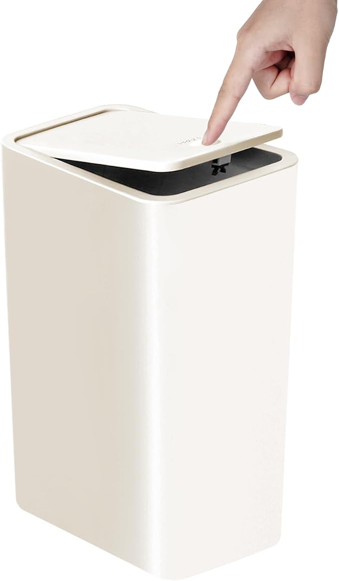 TIPGO Bathroom Trash Can with Lid, 10 Liter/ 2.6 Gallon Slim Garbage Can, Small Trash Bin Waste Basket with Pop-Up Lid for Kitchen, Bedroom, Living Room, Office (White) by TIPGO