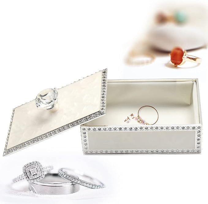 LASODY Diamond Crystal Jewelry Storage Box for Rings Earrings Necklace Treasure Chest Organizer Jewelry Keepsake Gift Box Case for Girl Women (Diamond Rectangle Silver Plating) - Image 8