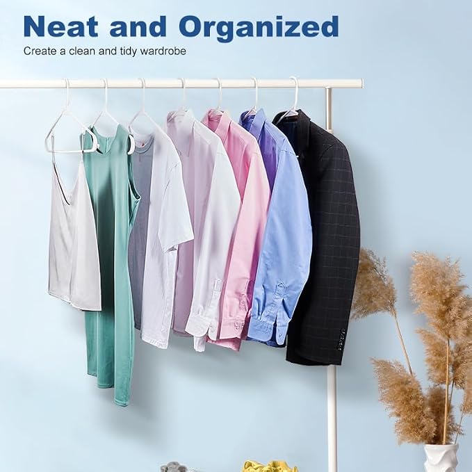 HOUSE DAY White Plastic Hangers 10 Pack, Plastic Clothes Hangers with Built-in Hooks, Durable and Strong Coat Hanger for Closet, Space Saving Clothing Hanger for Shirts, Coats, Skirt, Dress - Image 8
