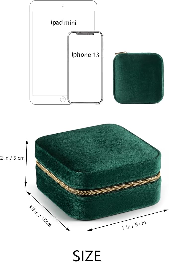 Plush Velvet Jewelry Travel Case,Small Jewelry Box,Traveling Jewelry Organizer,Portable Jewellery Storage Holder for Rings Earrings Necklace Bracelet, for Girls Women | Green-Mirror - Image 5