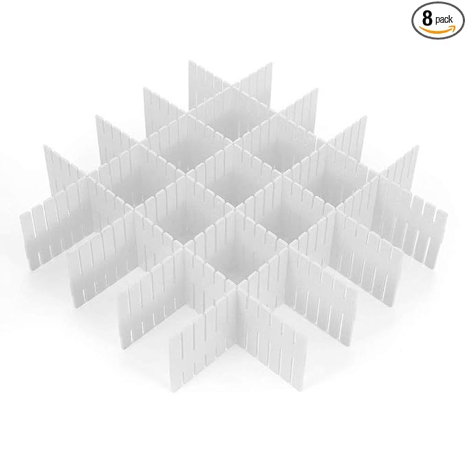 ShineMe Drawer Dividers, 8pcs Drawer Divider Organizers, White DIY Plastic Grid, Plastic Adjustable Drawer Dividers, Household Storage Makeup Socks Underwear Organizer for Clothes, Kitchen, Office by ShineMe
